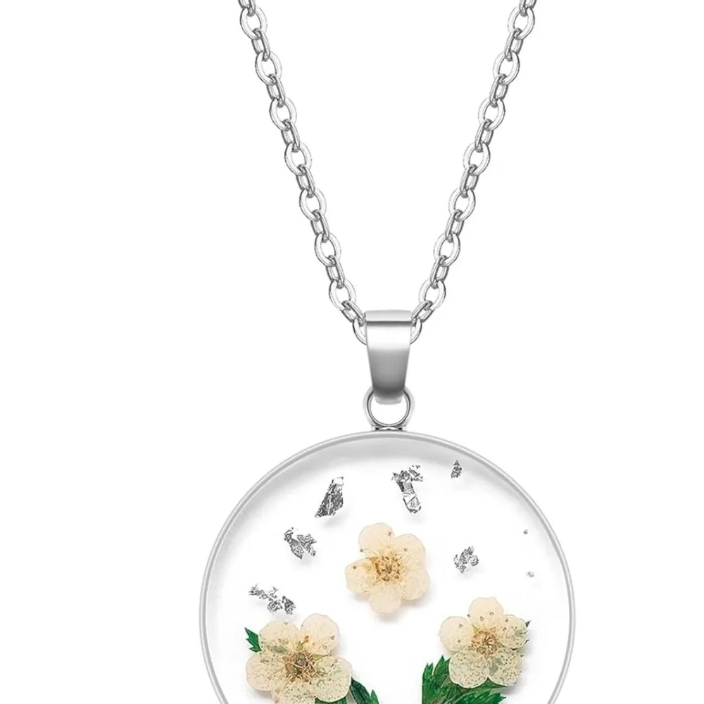 Floral Pendant Necklace with Silver Chain